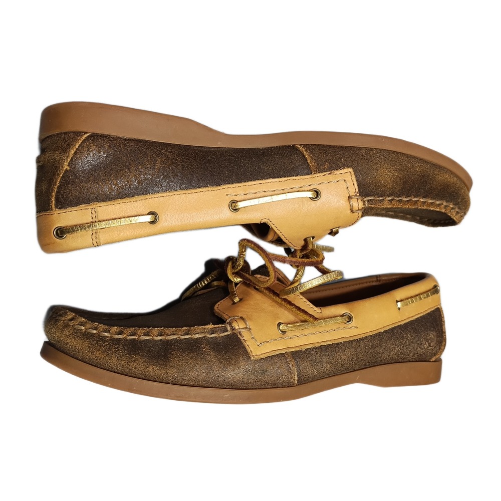Ariat Yuma Boat Shoes Womens US 9.5B Brown Leather Moc Toe Lace Up 10012905 EUC